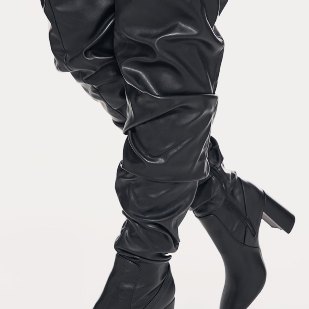 PLT ruched over the knee black boots